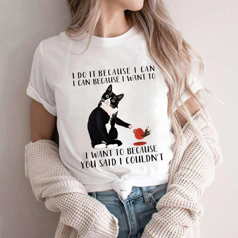 

Женские футболки Black Cat I Was Told To Check My Cattitude Женские футболки с коротким рукавом и круглым вырезом Одежда Модные повседневные рубашки