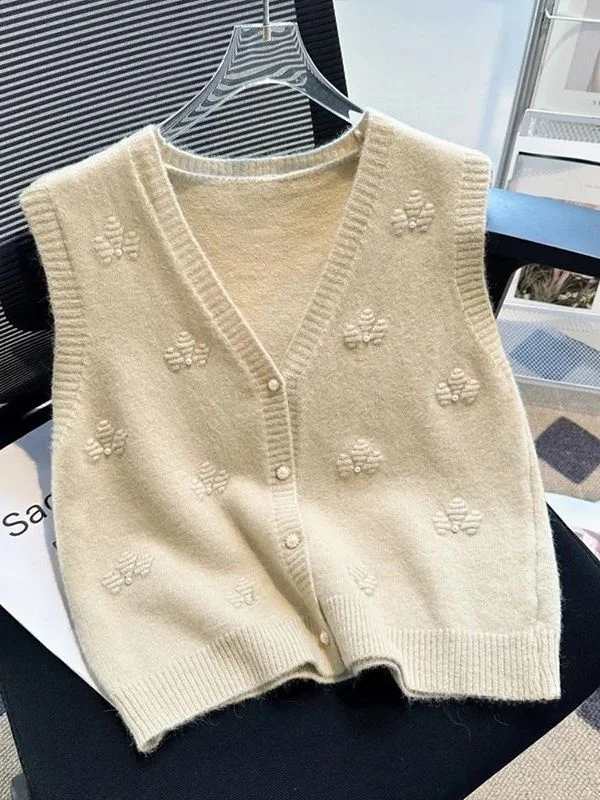 

New Soft Knitted Beaded Open Cardigan Women's Vest Early Autumn Korean Sle Layered Outerwear Versatile Trendy Top