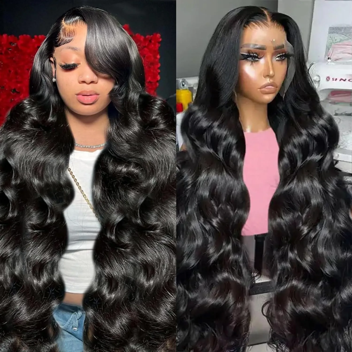 200% Density 13x4 Body Wave Lace Front Human Hair Wig Pre Plucked 40 Inch 13x6 Hd Transparent Lace Frontal Wigs For Black Women image 4
