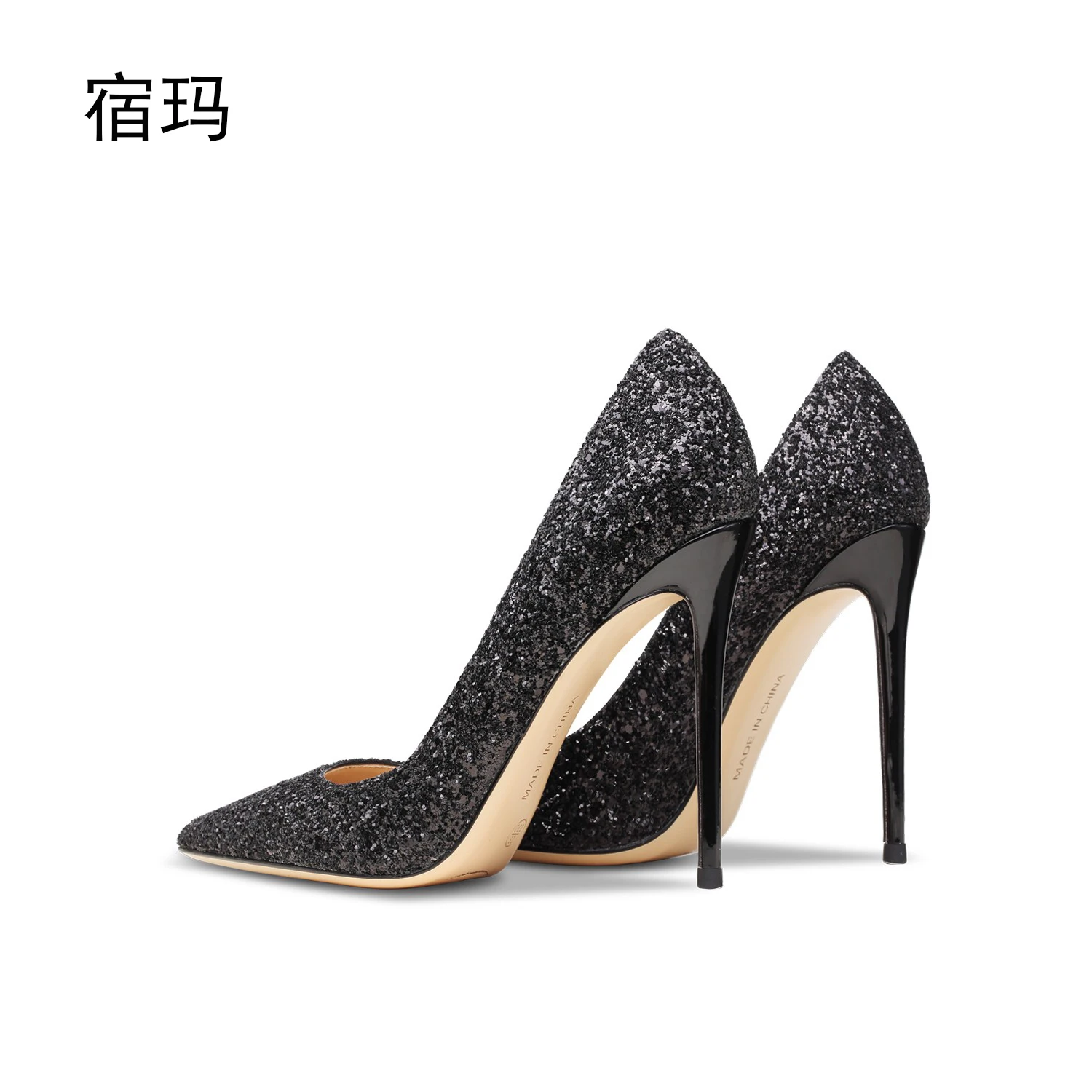 

Real Leather Black Sequined High Heels 2025 New Shallow Mouth Stiletto Ladies Shoes Luxury Crystal Fashion High Heels For Women