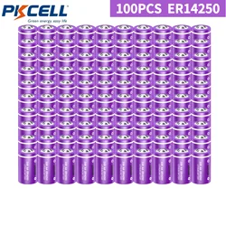 PKCELL 100PCS ER14250 1/2 AA 1200mAh 3.6V Lithium Thionyl Chloride (LiSOCI2) Button Top Battery for Gas Meter