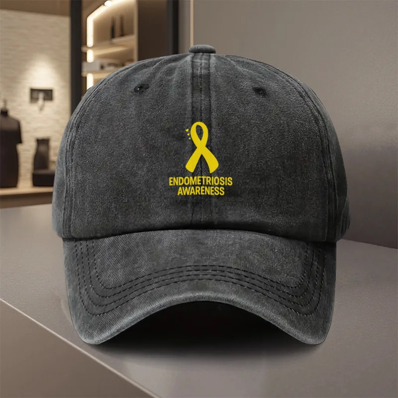 1pc Endometriosis Awareness Baseball Cap with Endo Ribbon Design - Adjustable Strap, Lightweight Retro Hat Suitable for Hiking,
