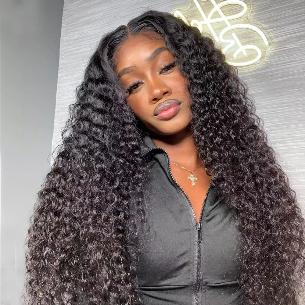 

Парик с глубокой волной и кружевной передней частью, 200% плотность, без клея, натуральный цвет, из человеческих волос, готовый к использованию, 4x4 HD, с закрытием на кружевной основе, 26 дюймов