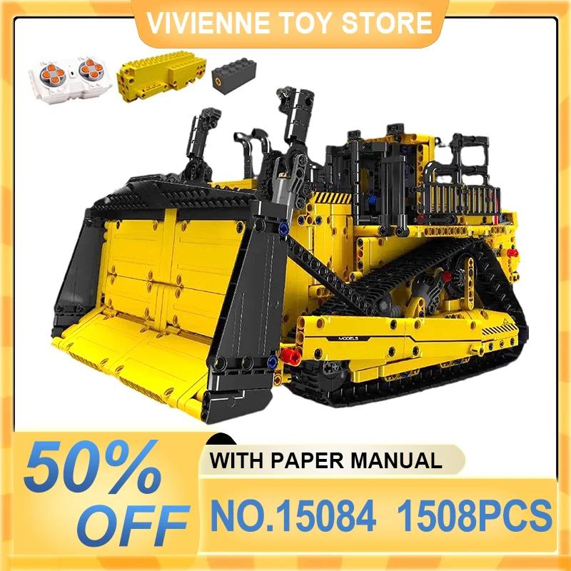 MOULD KING 15084 Technical Racing Engineering Truck Car Building Blocks Electric Bulldozer Bricks Toy Christmas Gift For Boy Kid