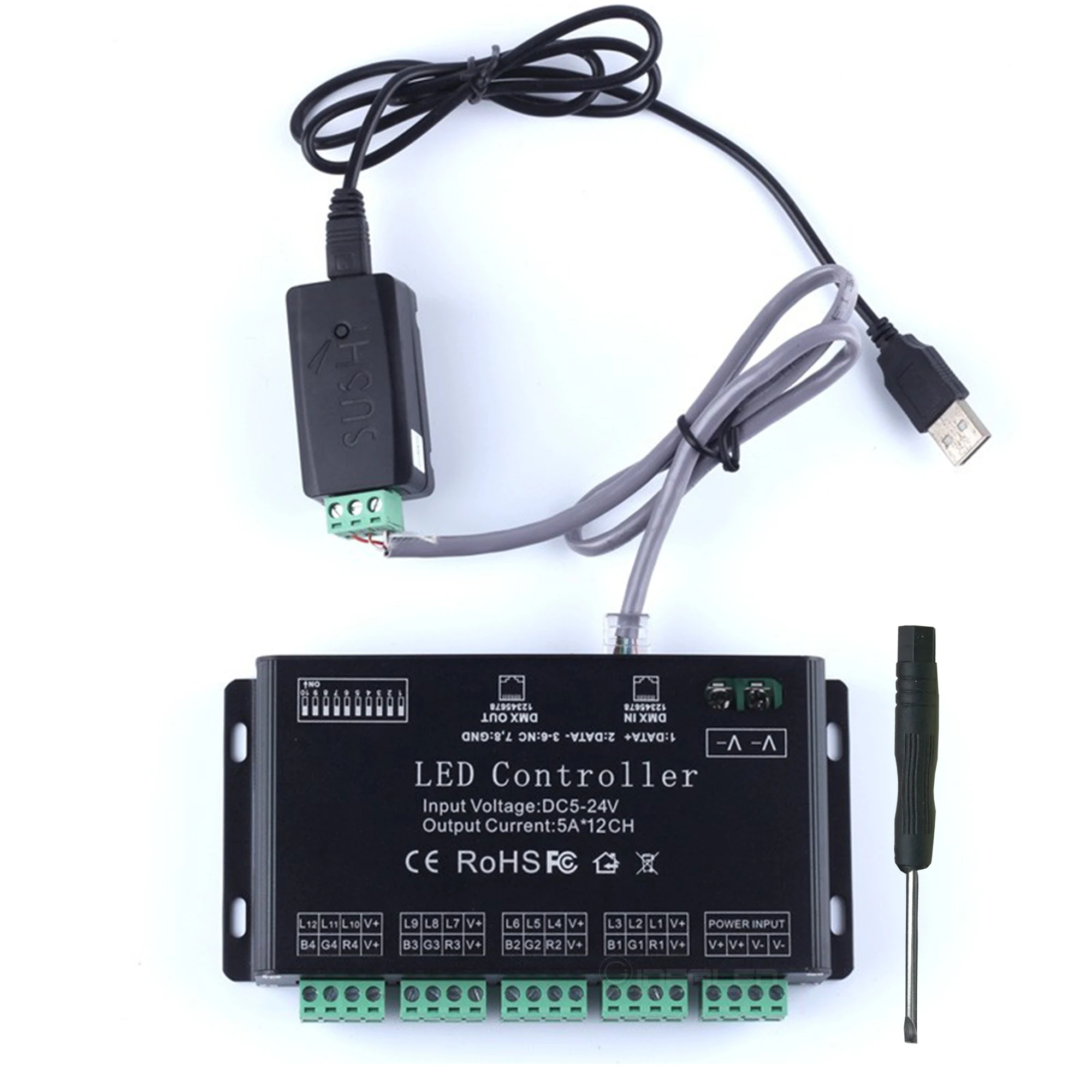 usb dmx512 led controller dmx decodificador 12 canais decodificador para dc5v24v led strip dimmer driver faca voce mesmo controle de software 01