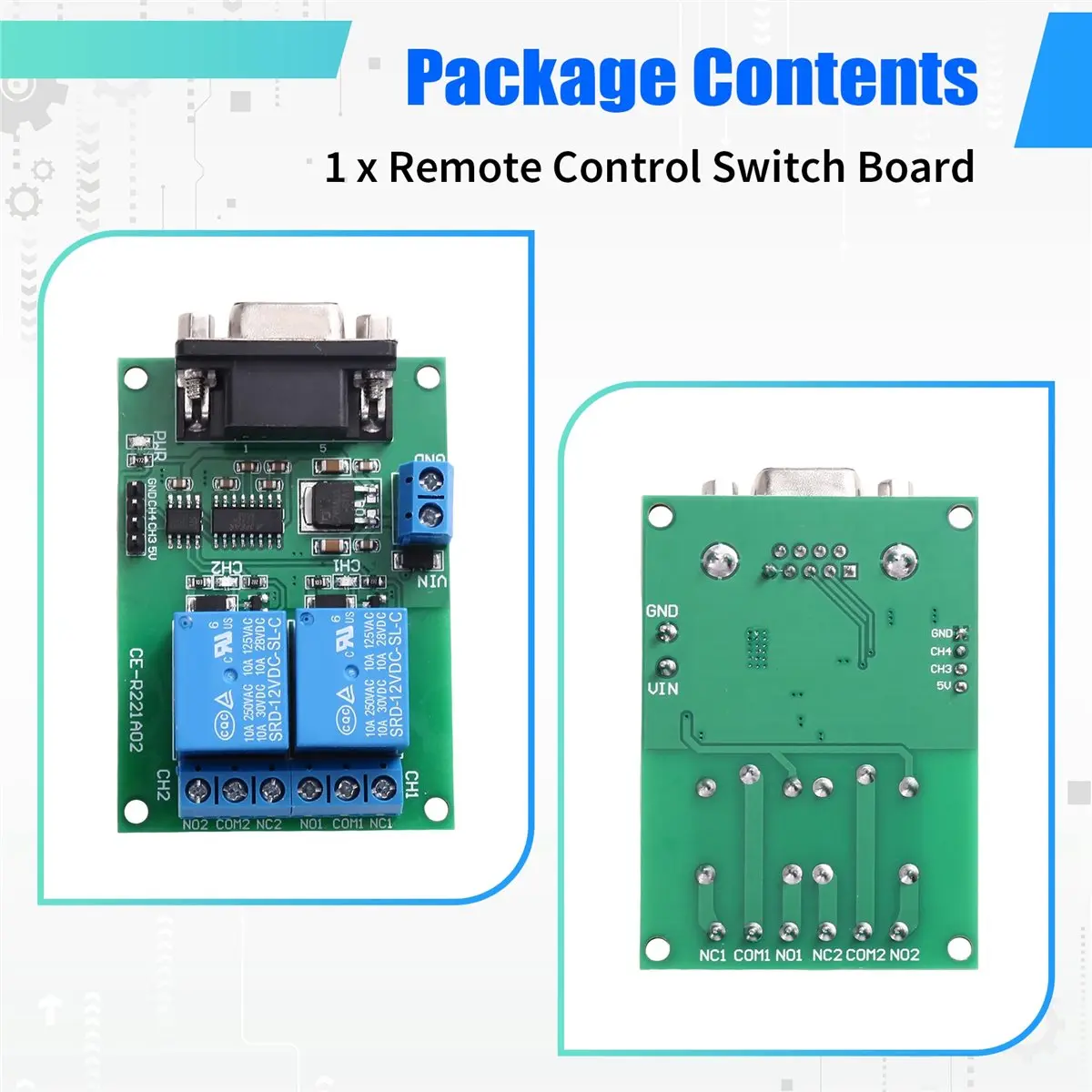 DTC5 Remote Control Switch Board Serial Port Relay Module DC 12V 2 Channel DB9 Female RS232 Remote Control Switch Board