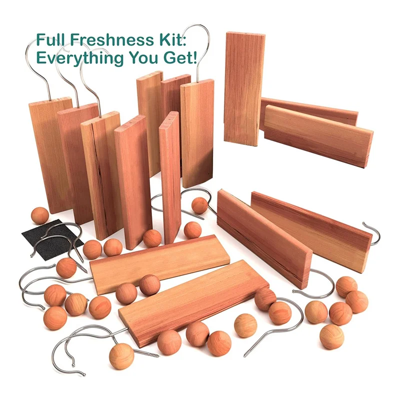 CQMF-Cedar Blocks For Clothes Storage, Cedar Balls For Closets 40 Pcs Including 15 Hang-Ups And 25 Balls- Aromatic Blocks