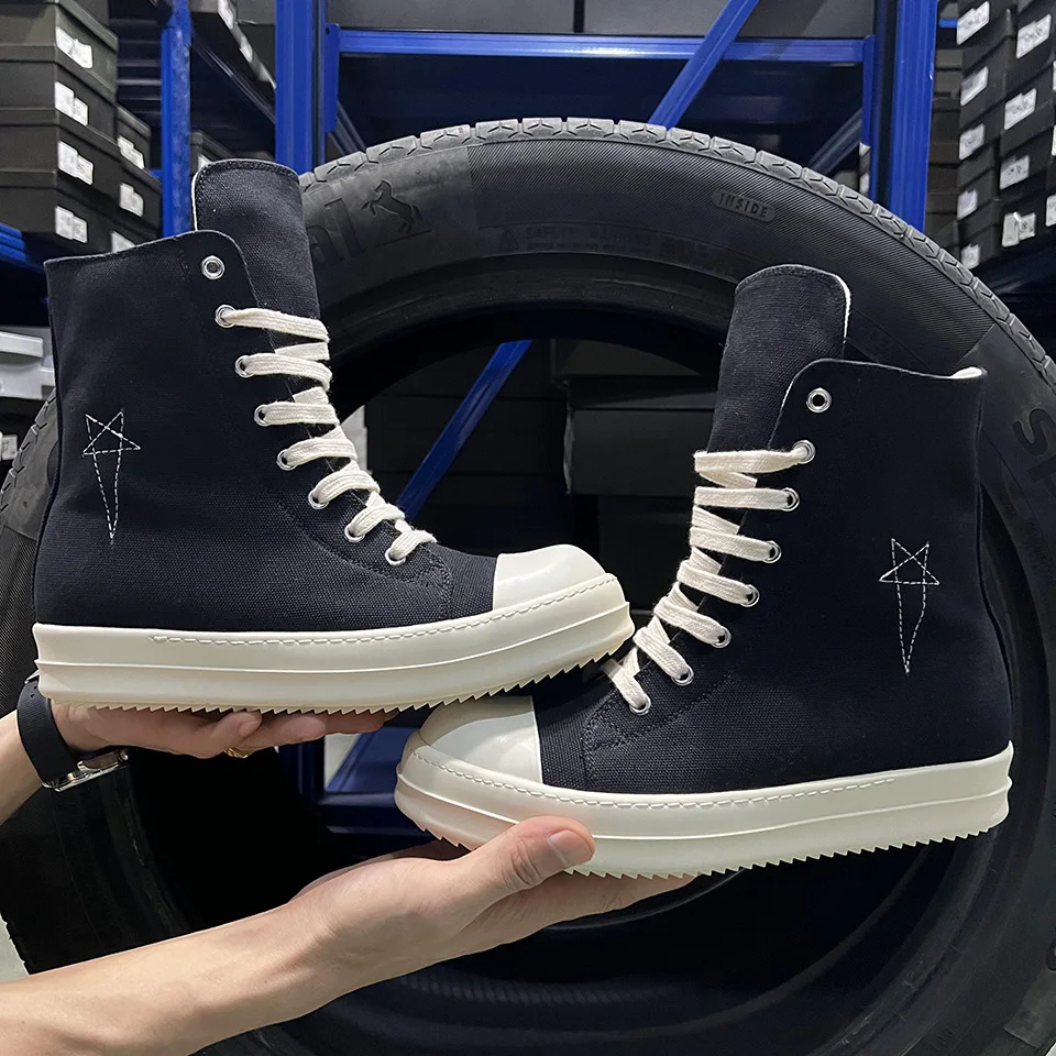 

Повседневная обувь Мужские высокие черные парусиновые ботильоны с вышивкой на толстой подошве Ro Роскошные дизайнерские кроссовки Женские ботильоны на молнии на плоской подошве