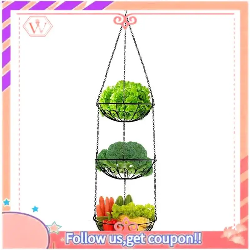 

Upgraded Hanger Produce Basket Wire Fruit Basket 3-Tier Iron Fruit Basket Kitchen Fruit Stand Fruit Vegetable Storage Basket
