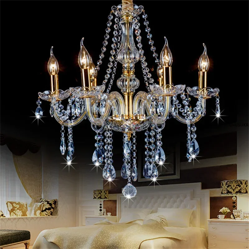 

Golden Crystal Chandelier Modern Light Luxury Atmosphere Indoor Ceiling Lighting Glossy Candle Crystal Pandant Lamps