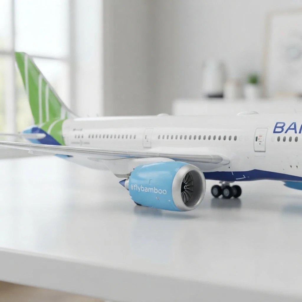 787-9 Dreamliner VN-A829 1:200 Diecast Alloy Airplane Model LED Light Bamboo Livery Wide-Body Aircraft Collector Gift