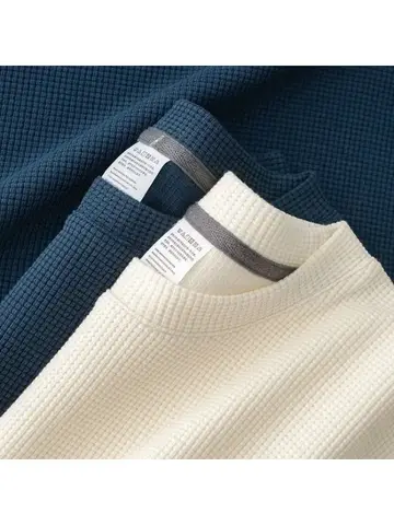 Men's New Summer Waffle Round Neck Short Sleeve T-Shirt Comfortable Breathable Short-Sleeved Top for Casual Wear