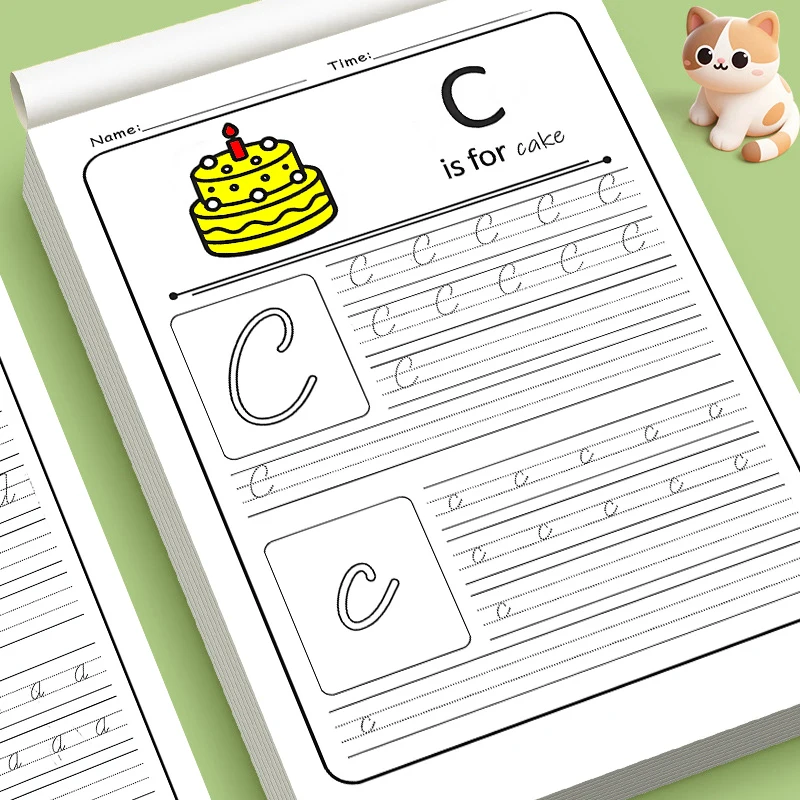 32 Page Kids Beginner Cursive Script Tracing Workbook, Illustrated Animal Themed Alphabet Word Sentence Writing Worksheets