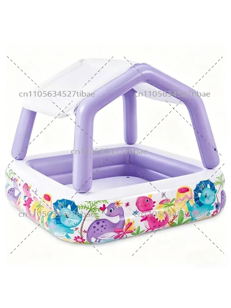 Inflatable Rainbow Kids Pool with Slide Family Play Water Pool Cartoon Ball Pit Splash Garden Toy