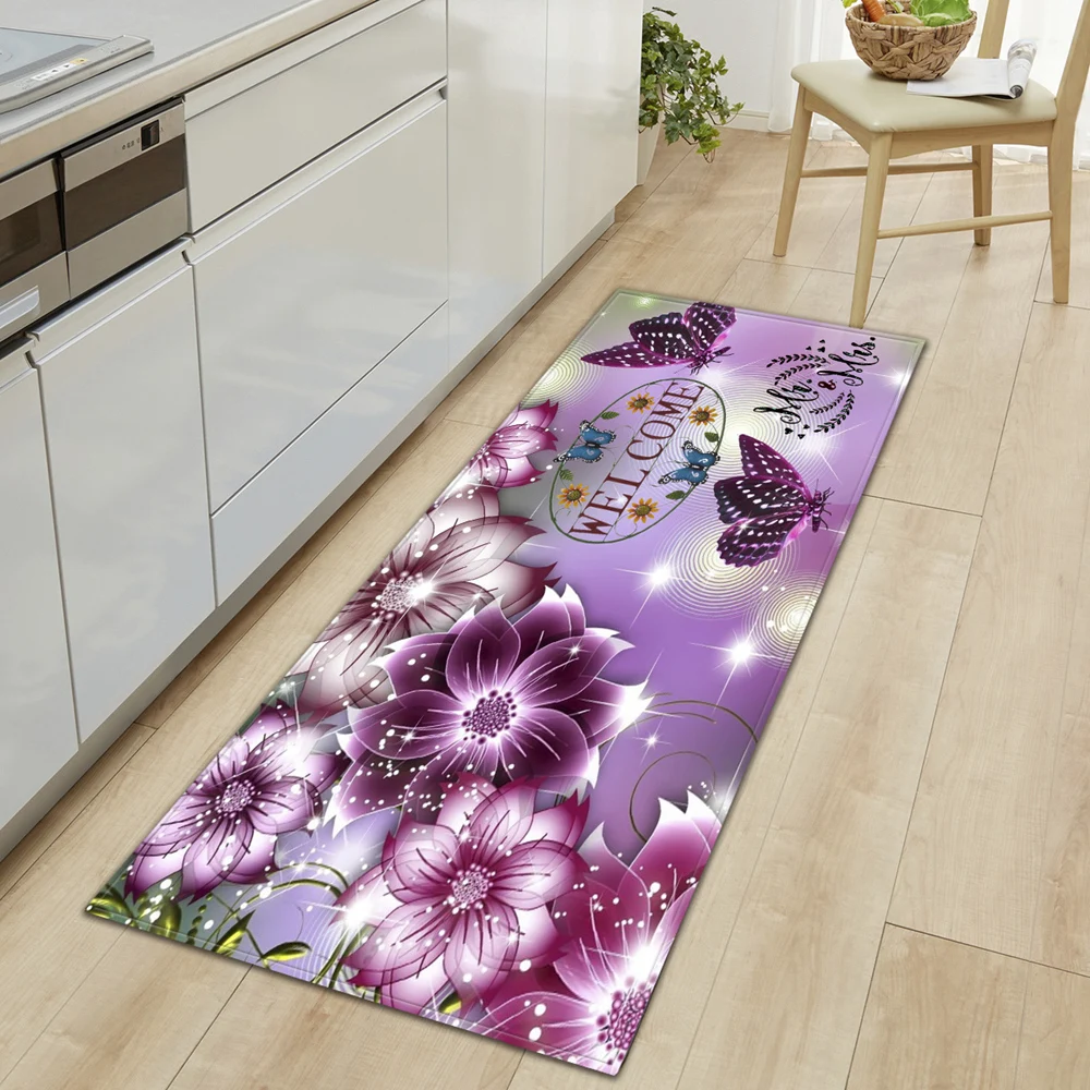 Floral Kitchen Floor Mat Home Hallway Entrance Doormat Living Room Children Bedroom Decor Carpet Bathroom Door Non-Slip Foot Rug