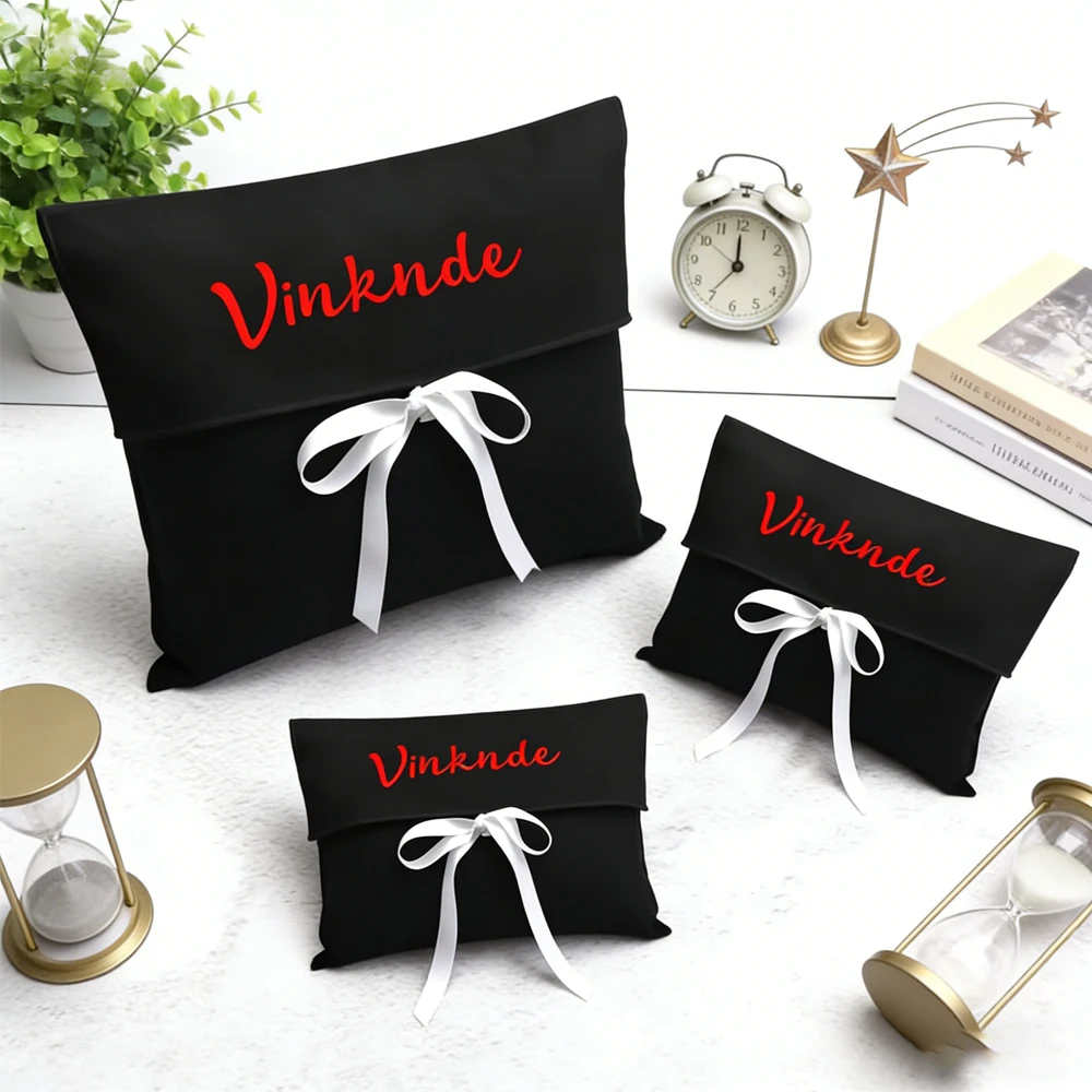 

50Pcs Custom Logo Black Luxury White Cotton Twill Envelope Bag Clothes Shoes Canvas Cover Flap Packing Size Printing Dust Pouch