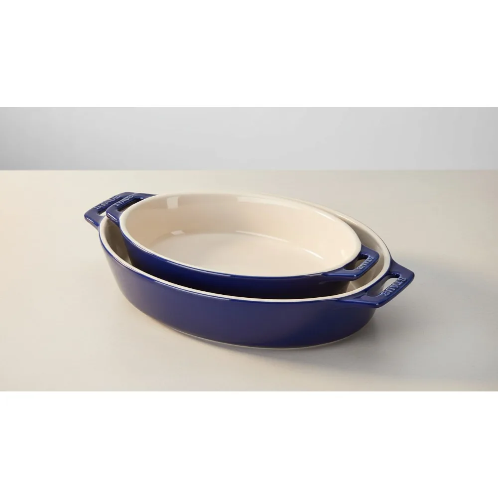 

Набор керамических овальных форм премиум-класса из 2 предметов, безопасный для духовки до 572 ° F, идеально подходит для домашних пекарей и любителей кулинарии
