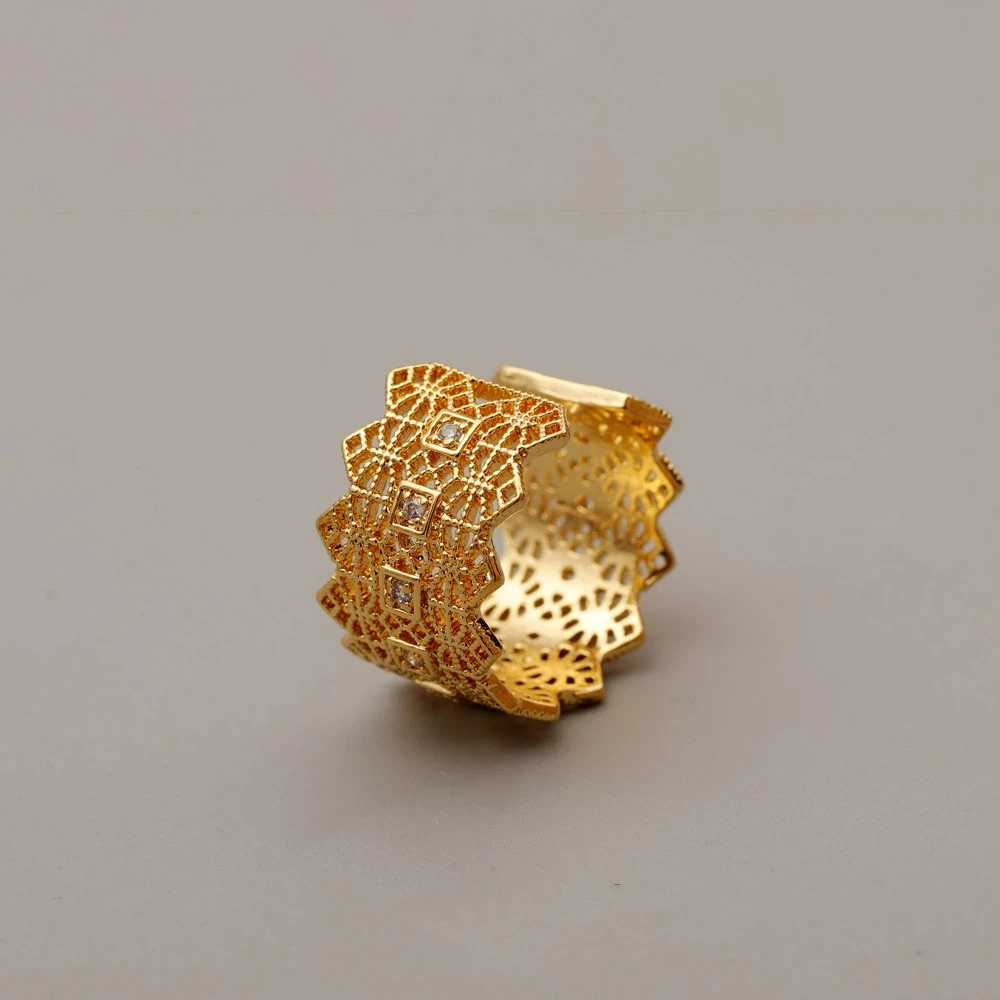 Russia Style Retro Palace Texture Royal Style Ring Hollow Ring Opening Adjustable Brass Electroplating Open Finger Decoration