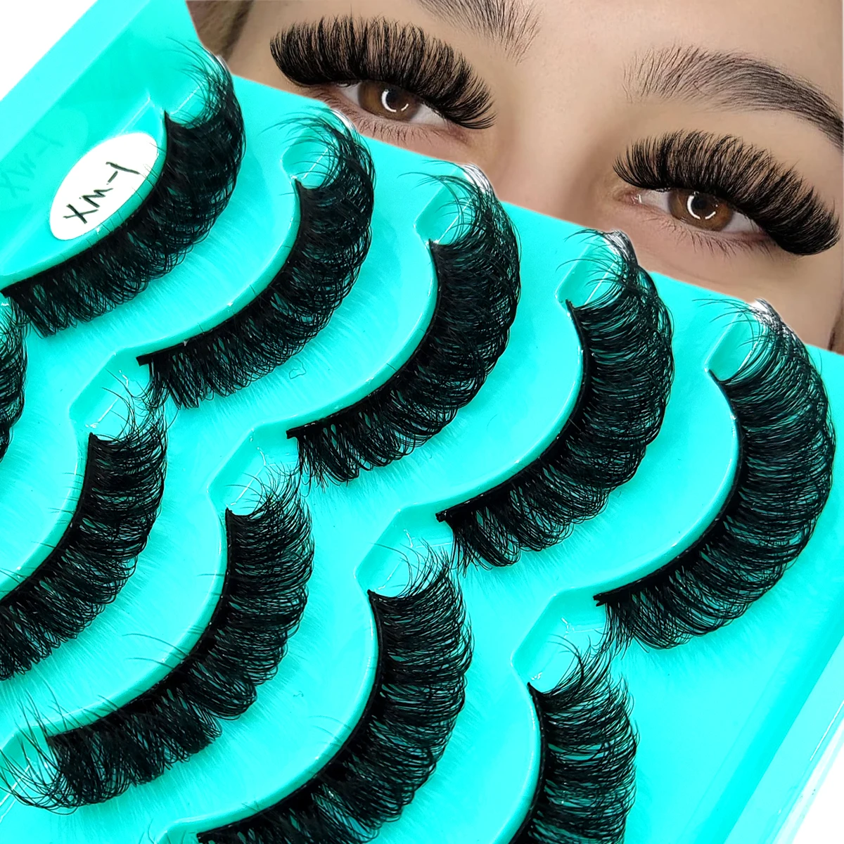 HBZGTLAD 5 Paar natürliche künstliche Wimpern, DD Roll Russian 3D künstlicher Nerz-Eyeliner, wiederverwendbare Plüsch-Wimpern mit russischen Streifen