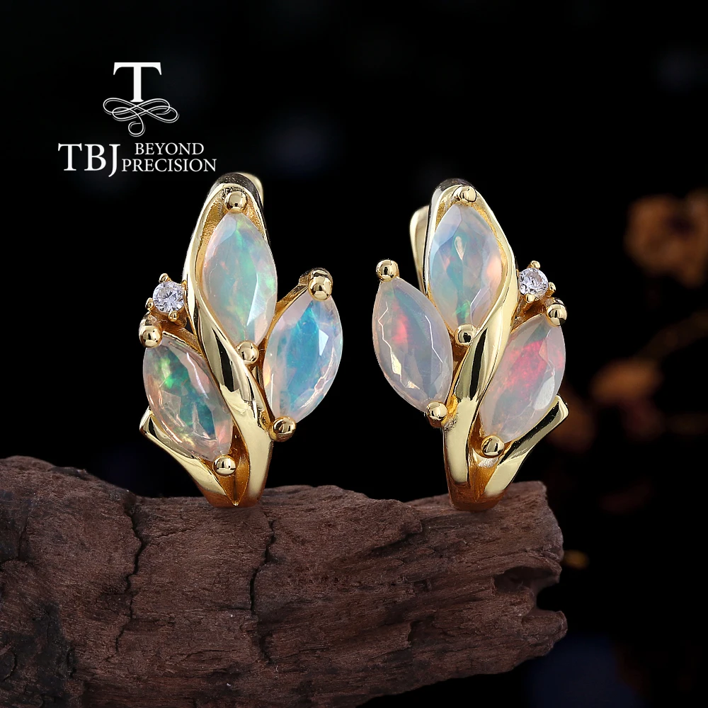 925 Sterling Silver Opal Earrings Marquise 4*8mm Colorful Natural October Birthstone Fine Jewelry for Women Birthday Gift