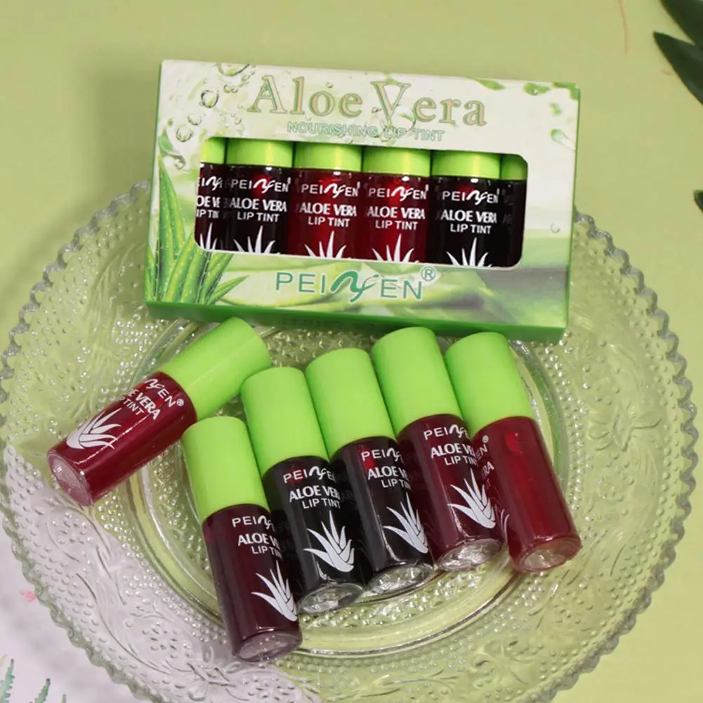 1/2/3/4/5/10Sets 6 Color Lip Tint Stain Set Plumping Liquid Lipstick Aloe Vera Watery Lip Stain Lip Gloss Multi-use Moisturizing