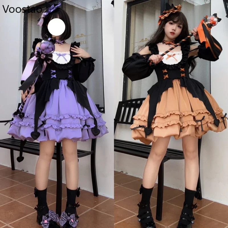 

Victorian Gothic Lolita Jsk Dress Women Sweet Y2k Starry Night Witch Bow Party Dresses With Oversleeve Cute Girls Punk Dress