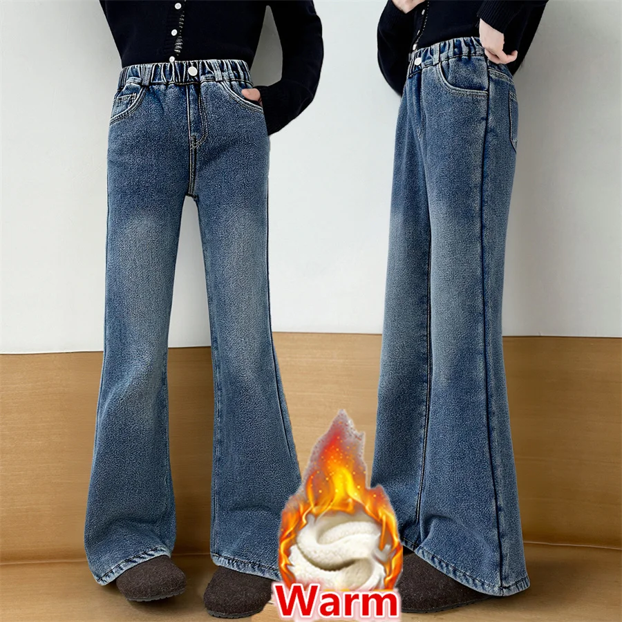 

Kids Winter Bootcut Warm Insulated Jeans Trousers for Teen Girls Elegant Thermal Flared Denim Pants Children s Fashion Apparel