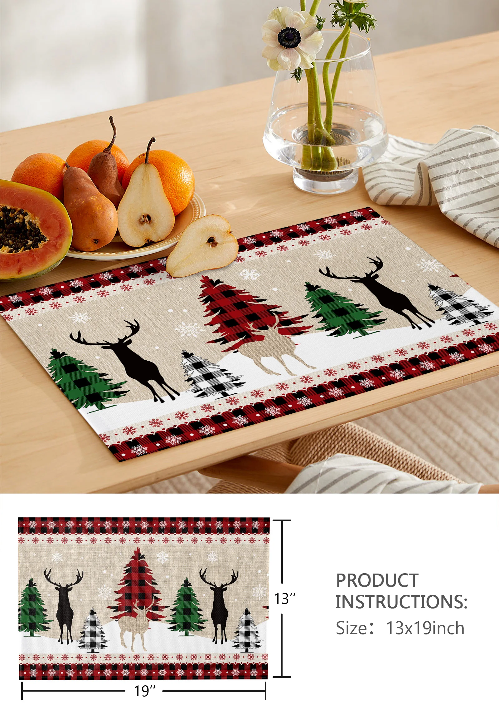 Christmas Tree Snowflake Elk Kitchen Dining Table Decor Accessories 4/6pcs Placemat Heat Resistant Linen Tableware Pads Mats