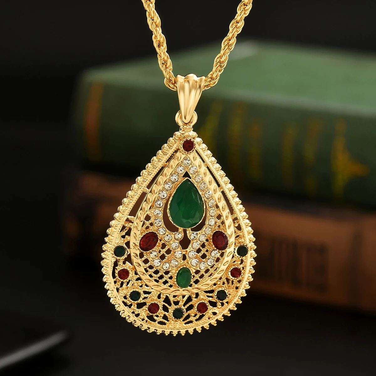 Chic Vintage Ethnic Necklace Intricate Teardrop Multicolored Crystal For Bridal Holiday Theme Party Jewelry