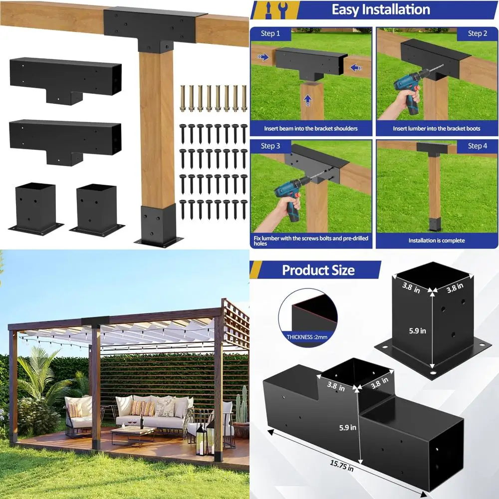 

DIY Pergola Kit with 3-Way T-Shape Brackets for 4x4 Lumber, Heavy Alloy Steel Construction, Suitable for Outdoor Spaces