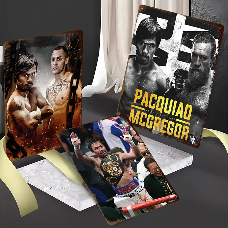 Manny Pacquiao Boxing Metal Posters Customizable Vintage Metal Signs Wall Art Retro Tinplate for Man Cave Office Decoration Home