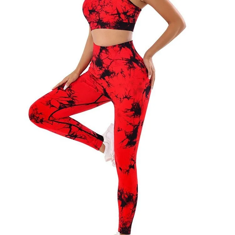 Tie-dye yoga clothing set, sports bra, intimates, yoga pants, non-falling sports tights, peach butt lifting line image 5