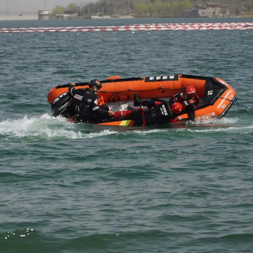 Huihao 4.2m Heavy Duty Aluminum Floor Inflatable Rescue Boat for Water Rescue Flood Relief Material Transportation Life Rafts