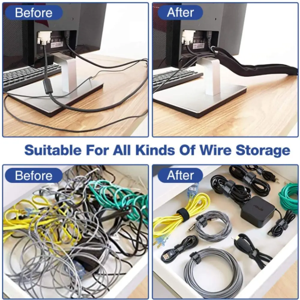 

Data Cable Cable Management Sleeve Neoprene with Zipper Cable Wrapper for PC Computer Cable Wire Protector Office Organization