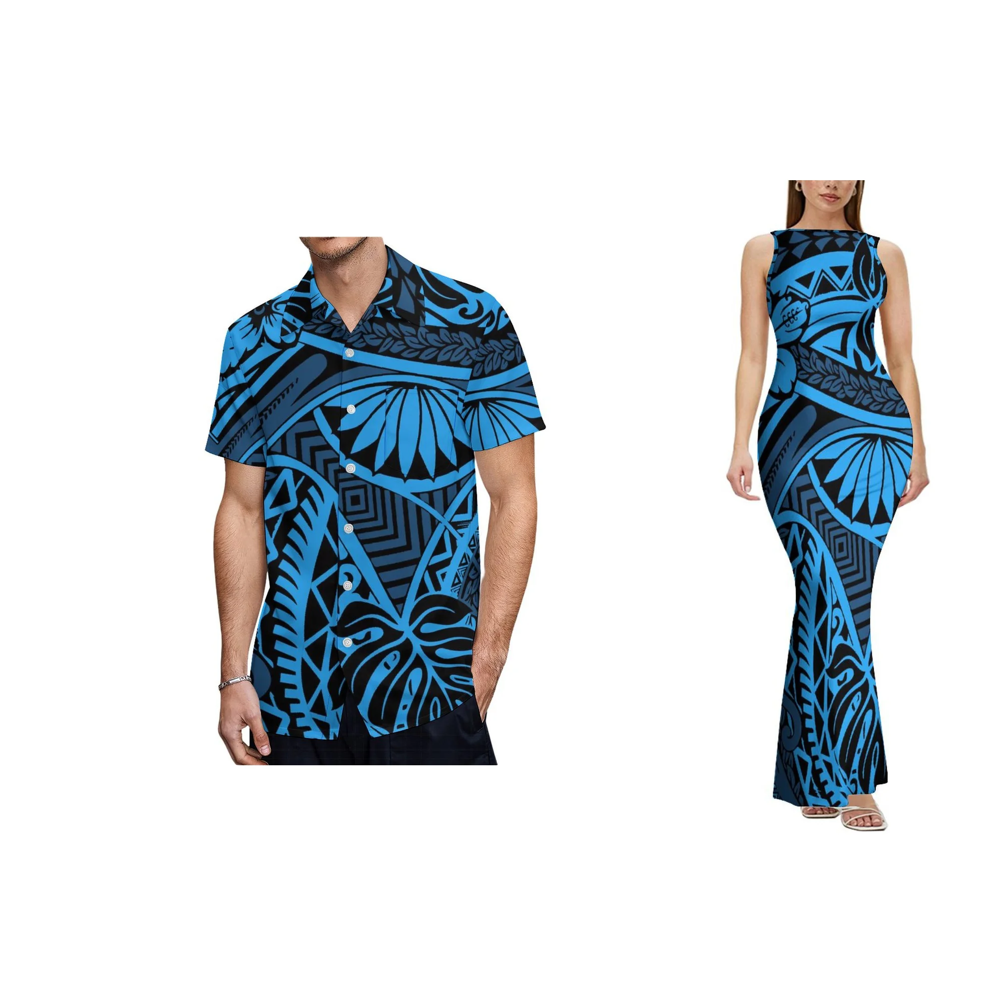 مصنع الجملة مخصص تصميم نمط الرجعية أنيقة السيدات فستان طويل هاواي طباعة أكمام فستان السهرة عارية الذراعين #3