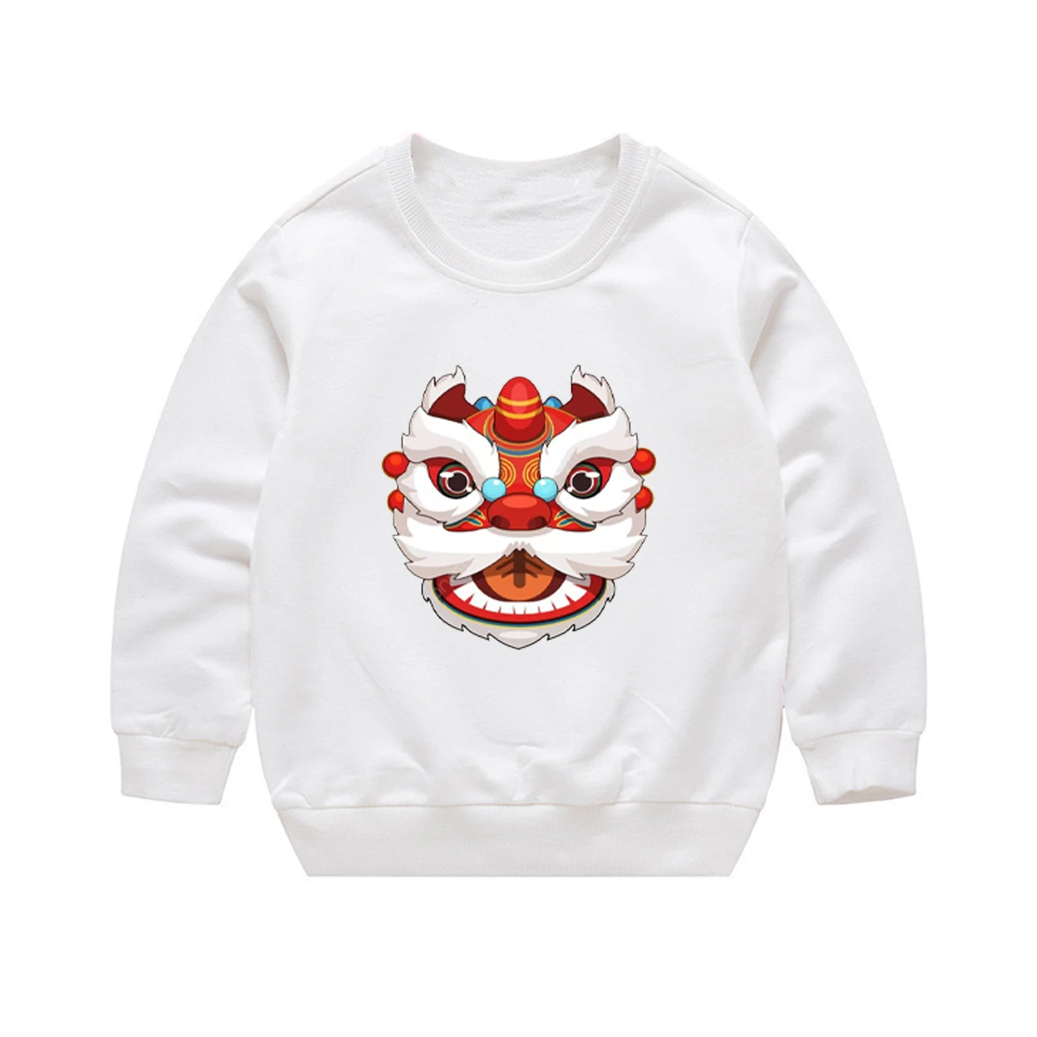 Thick Kids Long Sleeve Sweatshirt O-Neck Chinese Lion Dance Girls Print Hoodie Boy Streetwear Spring Children Sweatsuits Sweater