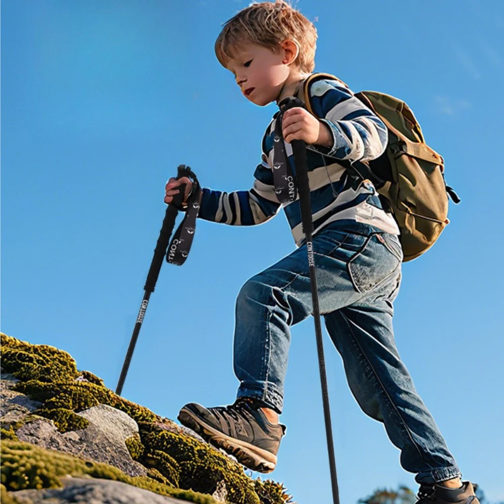 

Child Professional Outdoor Trekking Pole Cane Carbon Fiber Off Road Cane Four Fold Folding Sections Exploration 2026 New