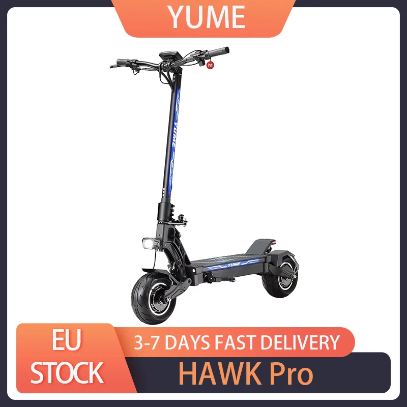 YUME HAWK Pro Electric Scooter 10x4.5 inch Tubeless Road Tires 3000W*2 Motor 60V 30Ah Battery 50mph Max Speed 60miles Max Range