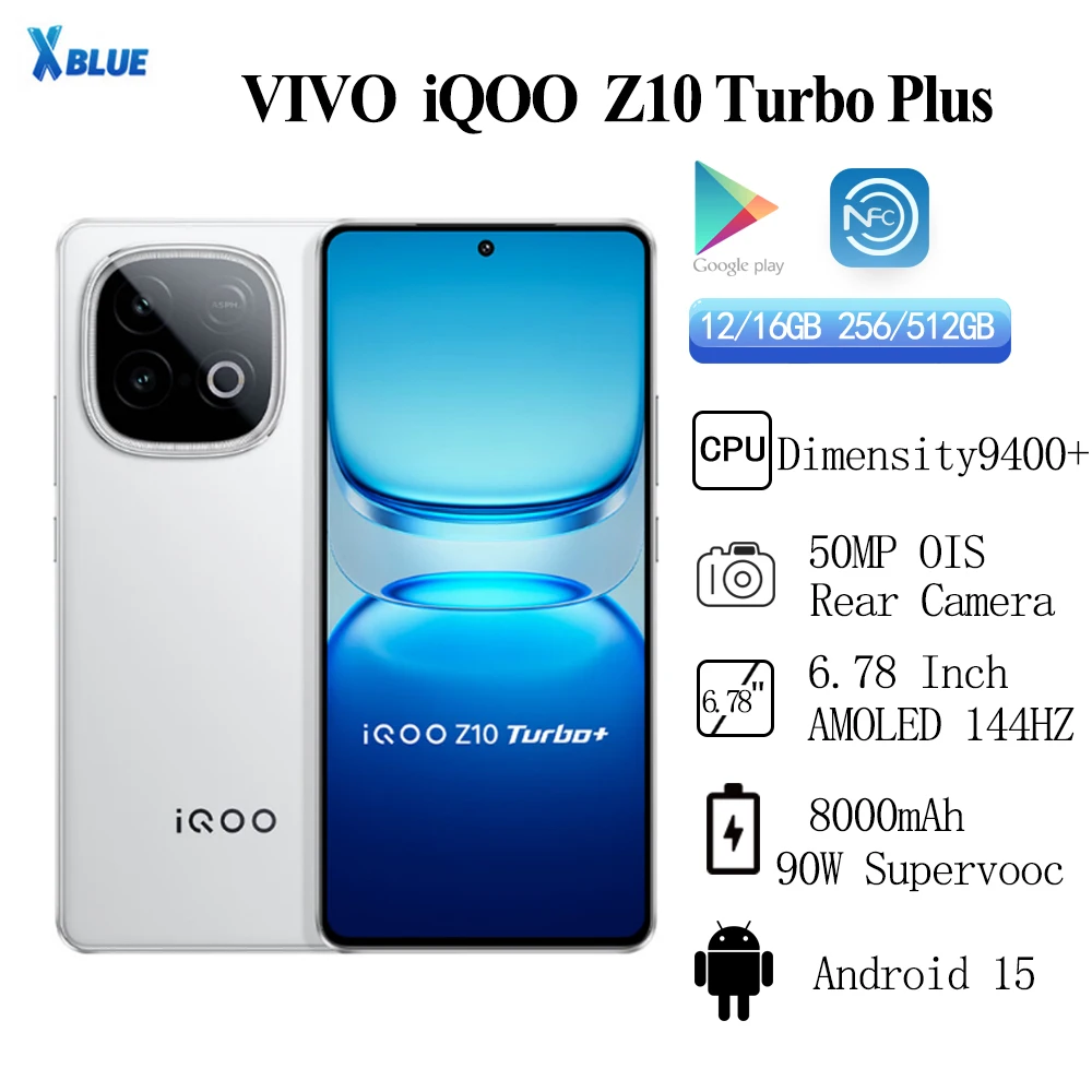 شاشة VIVO IQOO Z10 Turbo Plus الأصلية الجديدة مقاس 6.78 بوصة AMOLED 144 هرتز الأبعاد 9400+ بطارية 8000 مللي أمبير في الساعة 90 وات SuperVOOC