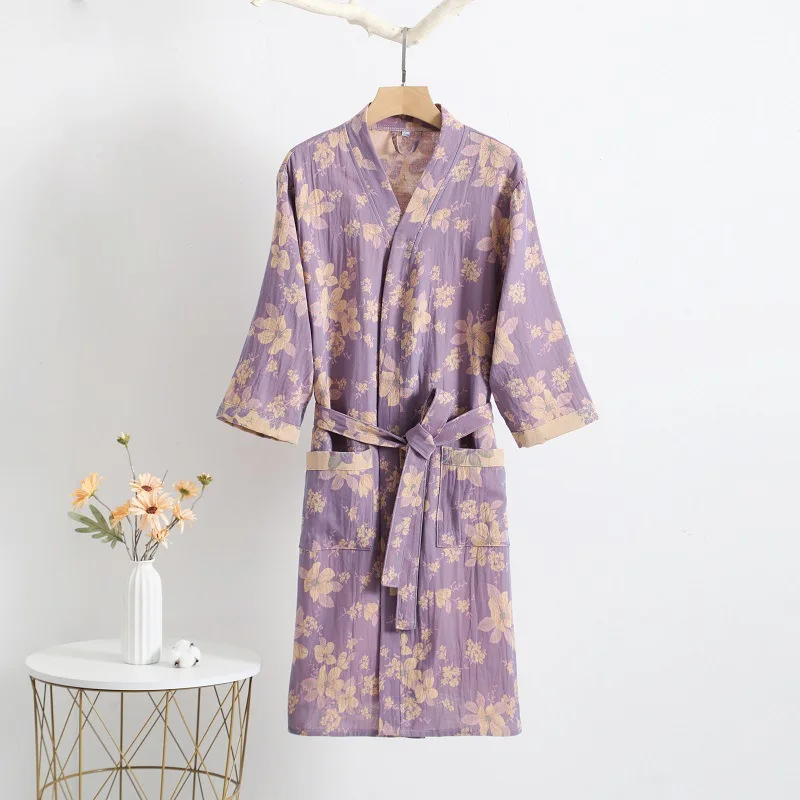 100% Cotton Print Kimono Robes Female Home Clothing Spring Summer New Loose Fitting Bathrobe Pajamas Casual Women Sleepwear