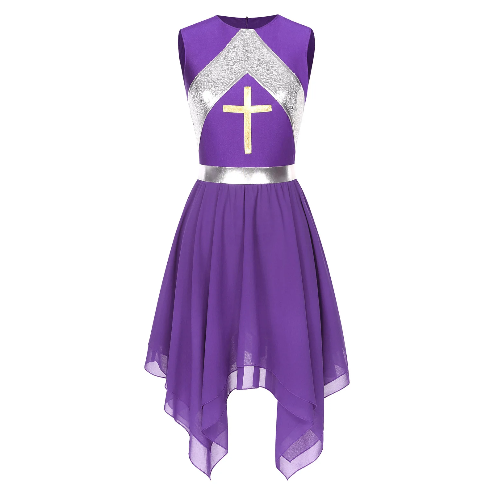 Manica lunga da donna metallizzato lucido irregolare liturgico elogio balletto vestito da ballo lirico culto chiesa festa Costume Dancewear