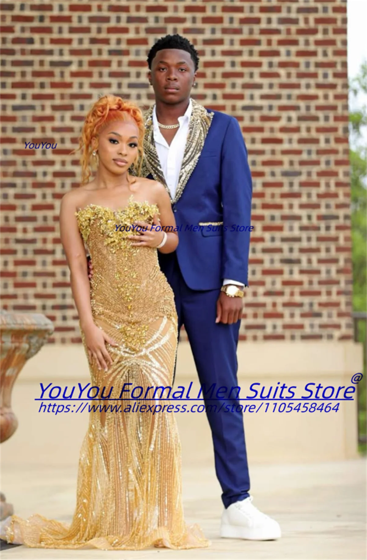 

Luxurious Prom Men Suits Fashion Peak Lapel Gold Appliques Groom Wedding Tuxedos 2 Pieces Sets Male Prom Blazers Ropa Hombre