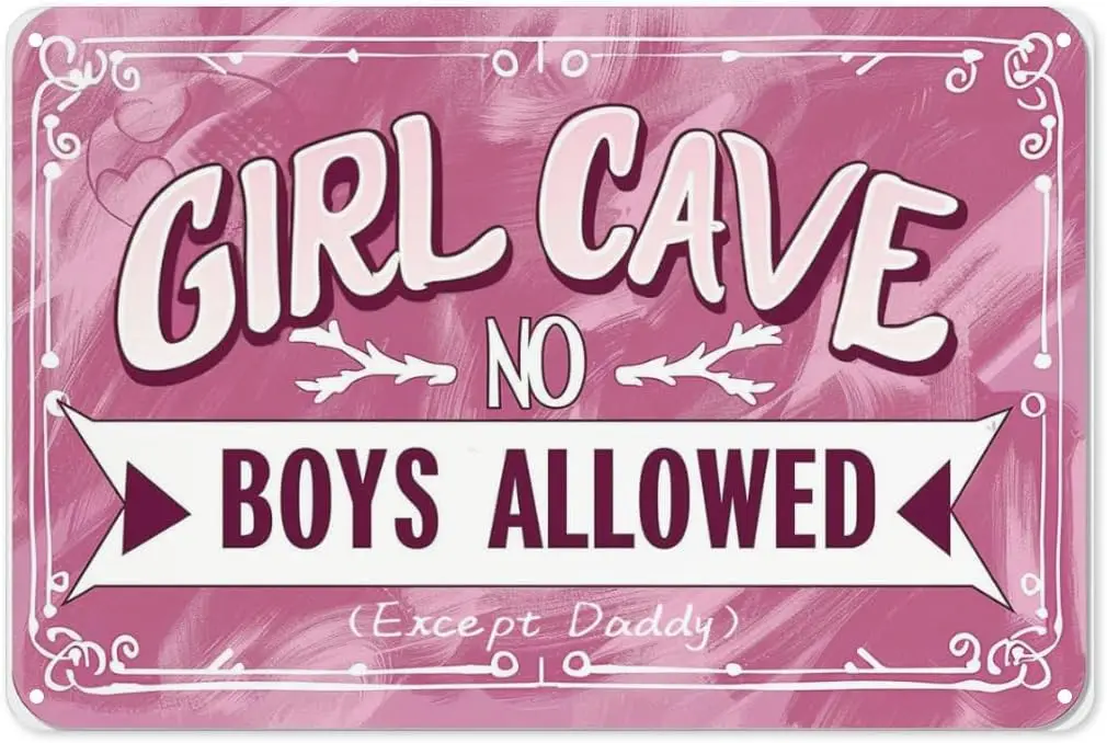 Girl Cave No boys Allowed Metal Tin Sign Decoration Art Plaque for Business Home Bar Room Garage Man Cave Funny Style 8x12 Inch