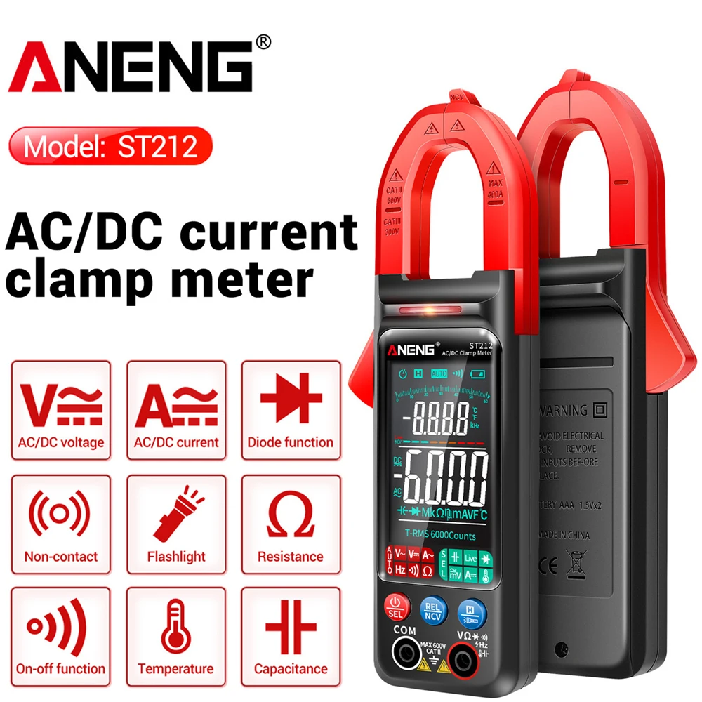 ANENG ST212 pinza amperometrica digitale DC/AC corrente 400A Amp multimetro grande schermo a colori Tester di tensione auto Hz NCV Ohm