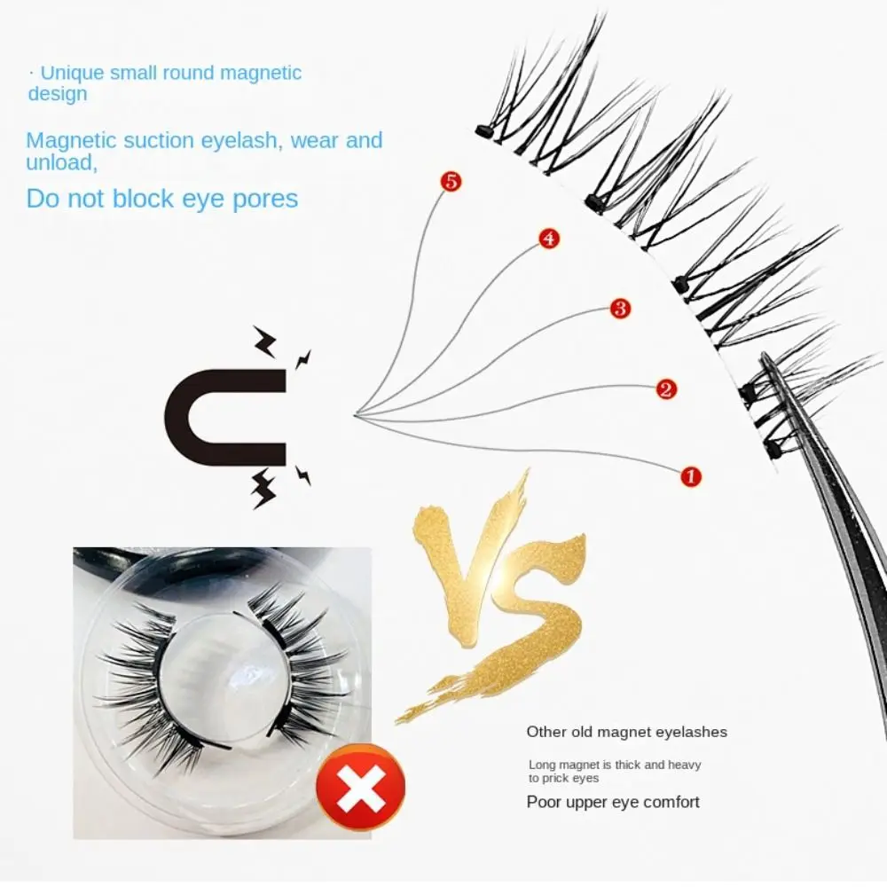 Faux cils magnétiques d'aspect naturel, faciles à porter, réutilisables, faits à la main, sans colle, outils de maquillage pour les yeux nécessaires