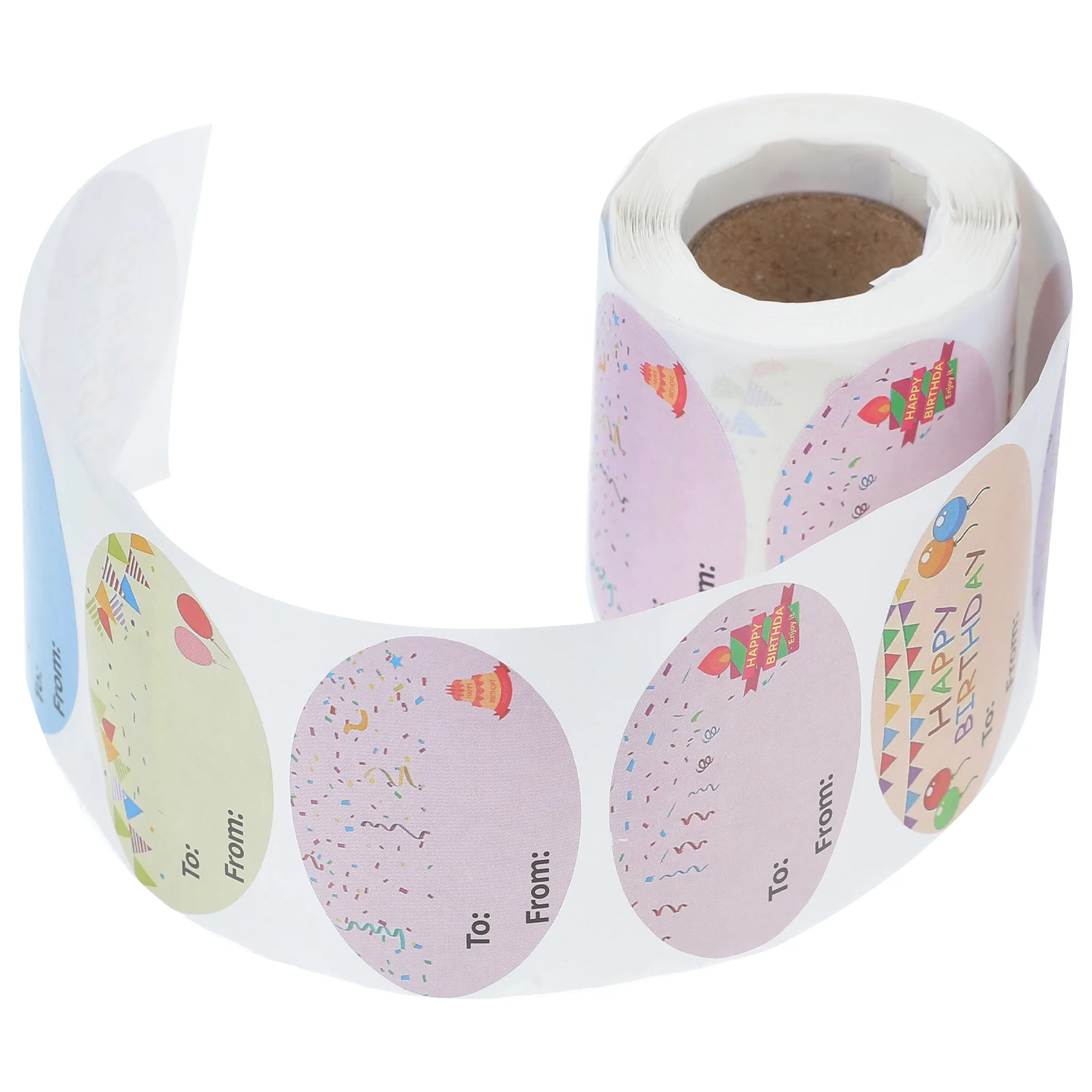 

1 Roll Watercolor Happy Birthday Stickers Cute Oval Adhesive Birthday Sealing Sticker Labels For Kids Party Decoration