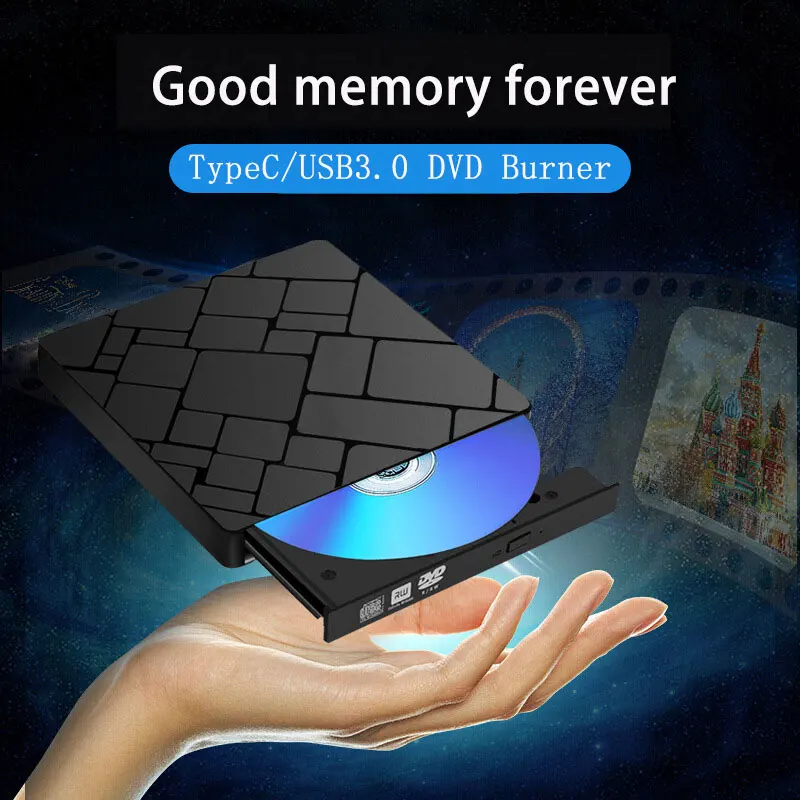 Unidad óptica para ordenador portátil y PC, lector de alta velocidad con USB 3,0 y Tipo C Delgado externo DVD RW CD Writer Drive Burner