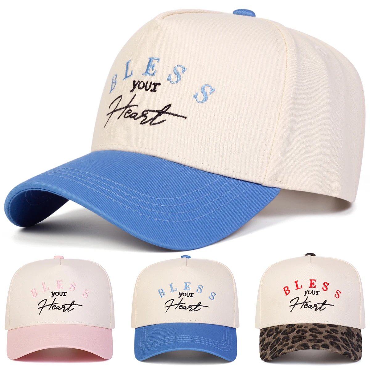 Unisex BLESS YOUR HEART Baseballkappen mit Stickerei, für Frühling und Herbst, für den Außenbereich, verstellbare Freizeithüte, Sonnenschutzhut, Sportkappe