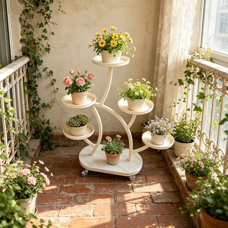 Light luxury tree-shaped flower stand, living room floor-to-ceiling balcony, succulent green plants, movable flower pot stand