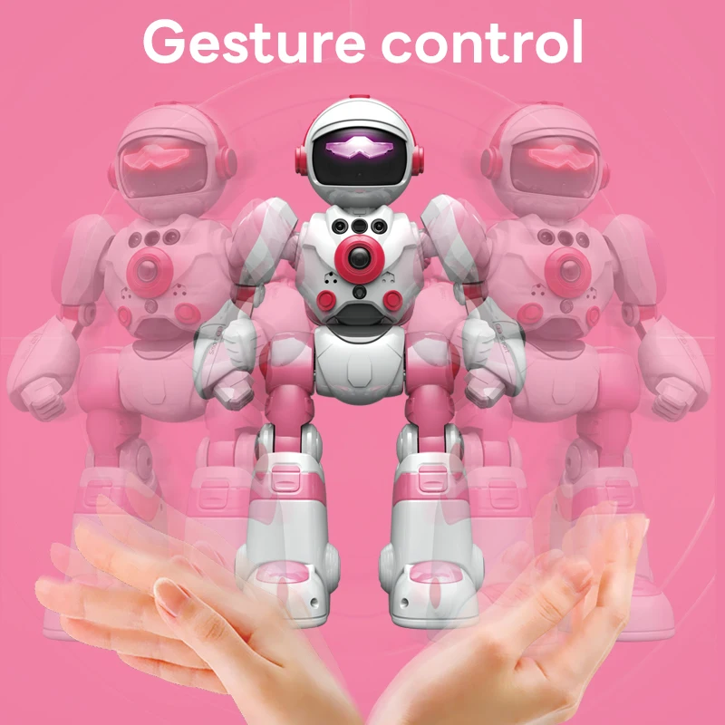 Pink 2.4g RC robot remote control programming English space robot remote touch gesture induction dance Children gift